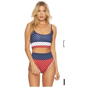 New Beach Riot Eva Bikini Top Size Medium Patriotic Polka Dot